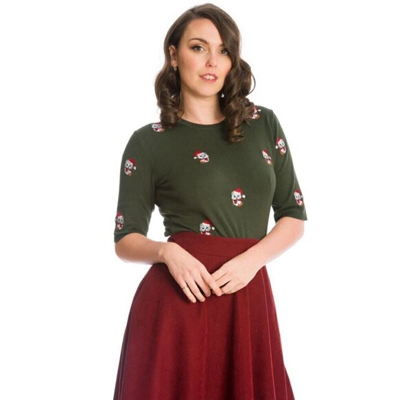 Banned Holly Cat Pullover Sweater in Green - Picture 1 of 5